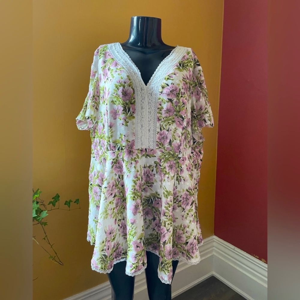 Torrid Flowy Floral and Lace Blouse